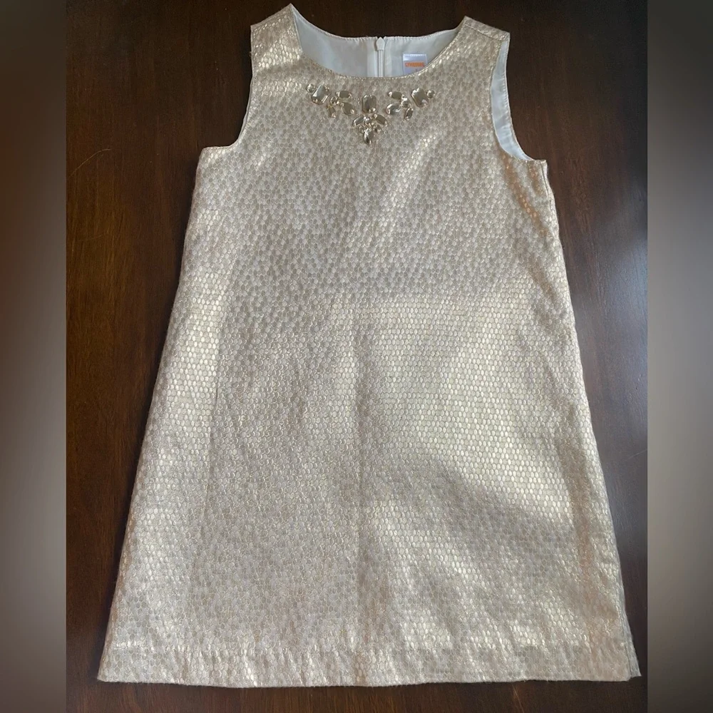 GYMBOREE GIRLS GOLD JEWELED SHIFT DRESS SIZE 7
